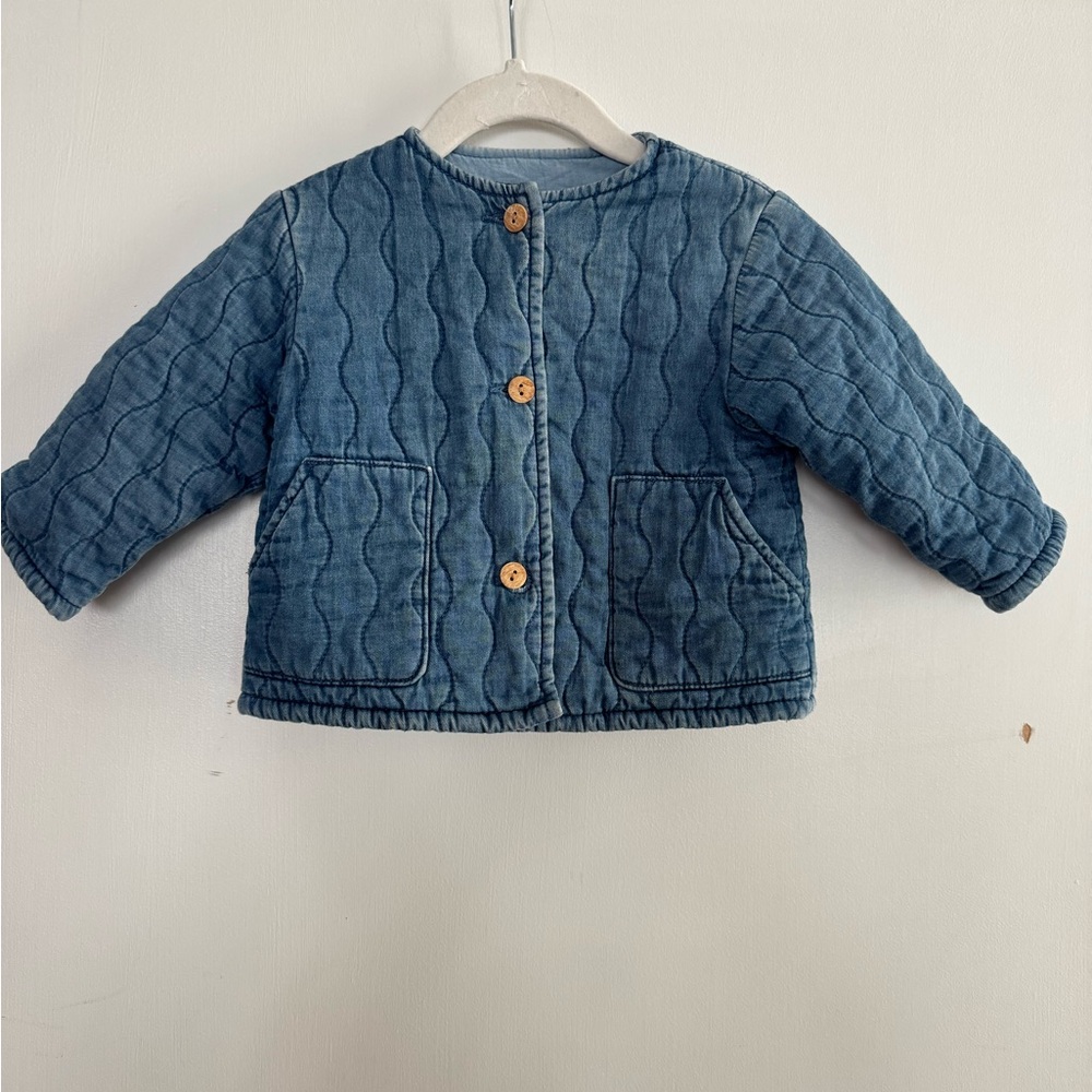 Zara Blue Quilted Puffer Jacket with Wooden Buttons